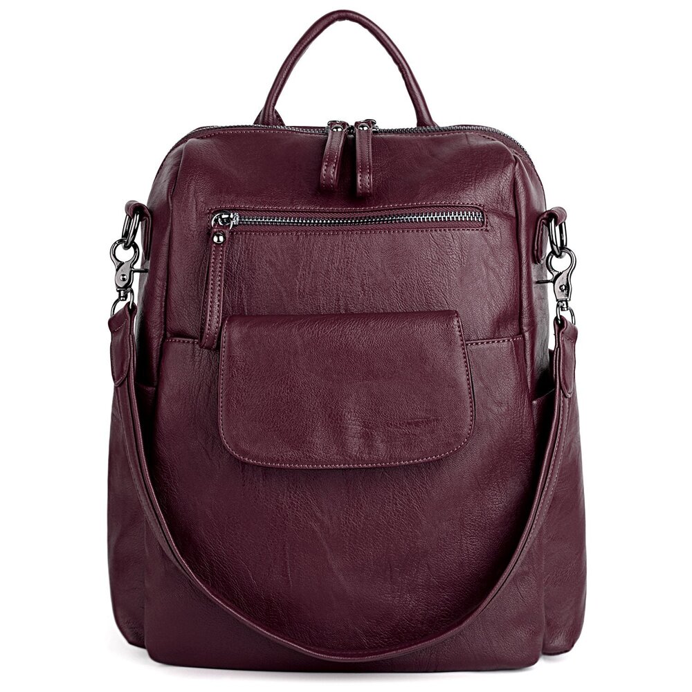 6317 Backpack Purse 3 ways PU Washed Leather Rucksack Shoulder Bag D Red